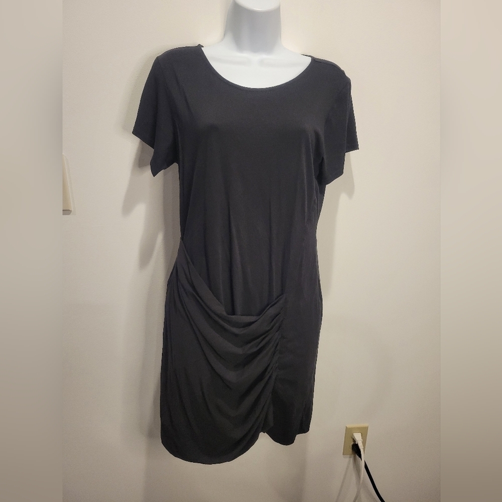 Theory size m sunly black ruched cotton tshirt dress